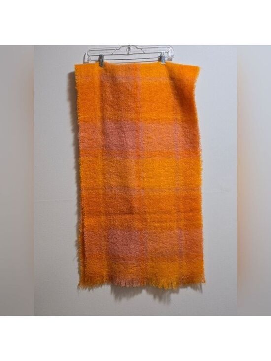 Accessories - Rectangular Plaid mohair and wool scarf color orange and yellow